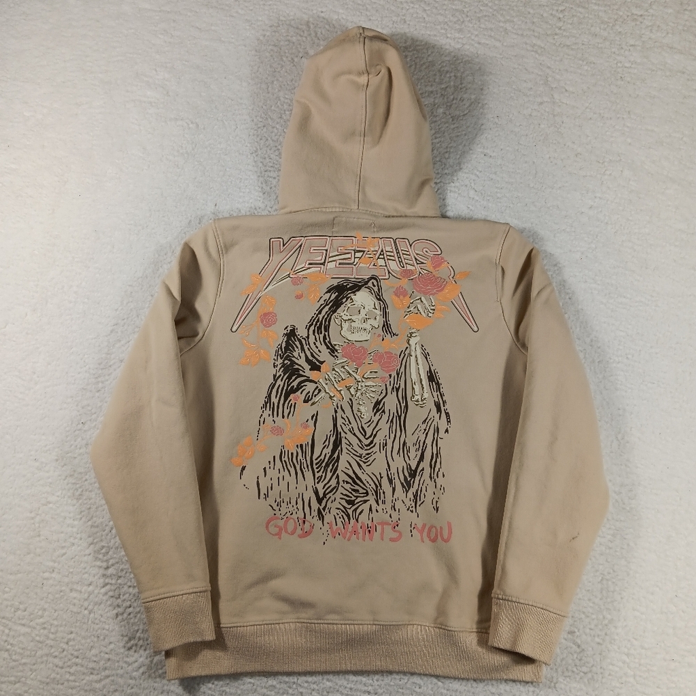 Kanye West Yeezus Hoodie Mens Small Tan Grim Reaper God Wants You Floral
